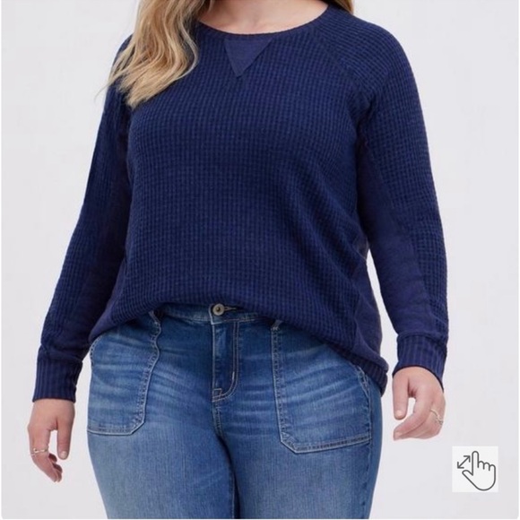 torrid Sweaters - Torrid - Sz 3X Navy Blue Brushed Waffle Crew Neck Raglan Sweatshirt